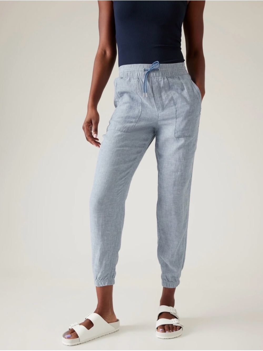Athleta Retreat 100 % Linen Joggers in Chambray Blue